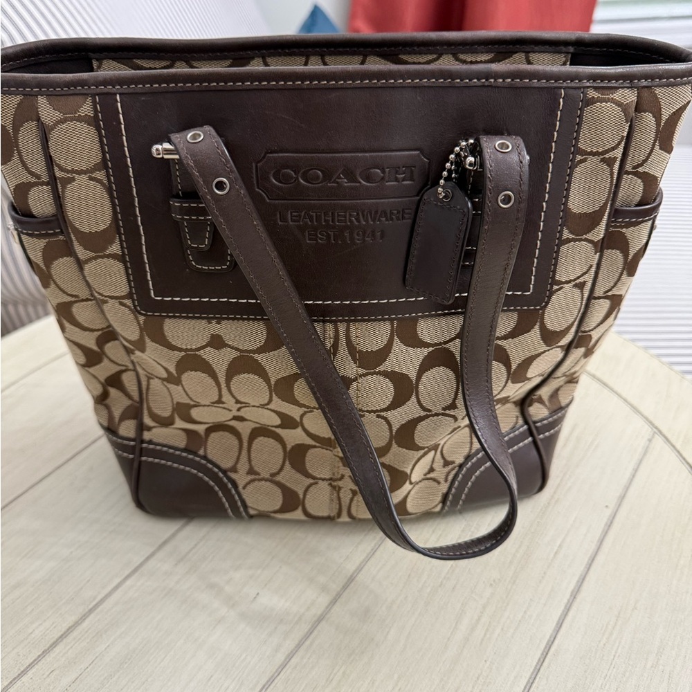 Coach Brown Leather Trim Signature Tote